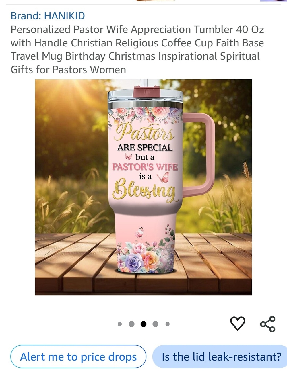 Floral "Pastor's Wife is a Blessing" Tumbler Factory Sealed With Straw/Cleaner